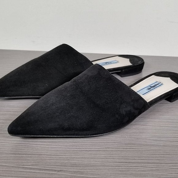 Prada Pointy Toe Mule, Black Suede, Womens Size 5 / 35 - Picture 1 of 10